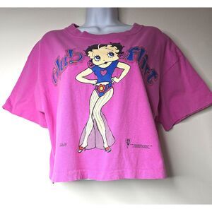 1994 Betty Boop Club Flirt T Shirt Crop Top Cotton Single Stitch L Pink Graphic